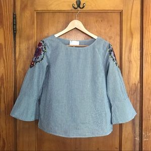 Skies are Blue - Striped Embroidered Top